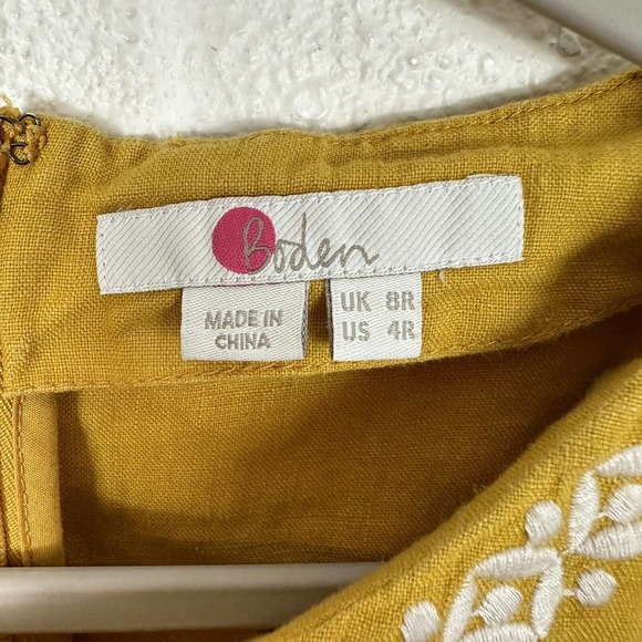 Boden Womens Mustard Yellow Linen Embroidered Dress US 4R Boho Cottagecore - Picture 2 of 10